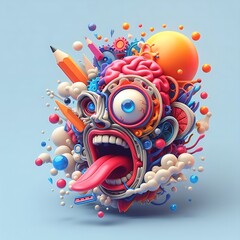 abstract background with 3D figure of a crazy weirdo - obrazy, fototapety, plakaty