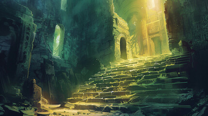 Fantasy scene ancient ruins game design inspiration.  - obrazy, fototapety, plakaty