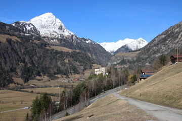 castle in the alpine town Matrai in winter