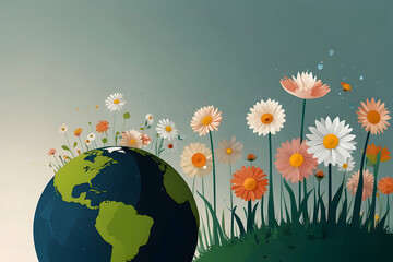 Blooming Awareness: Simple Flat Earth Day Vector Illustration with Flowers Celebrating Environmental Awareness on Isolated White Background