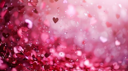 A pink background with hearts and glitter Generative AI.