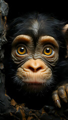 3D rendering of a chimpanzee in a cave isolated on black background