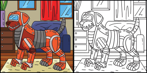 Robot Dog Coloring Page Colored Illustration