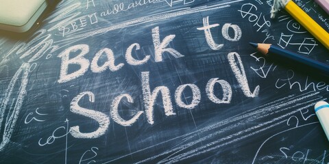 Back to school is written in chalk on a blackboard