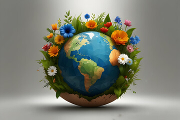 Simple Flat Vector Illustration: Floral Earth Day Tribute - A Beautiful Arrangement Celebrating the Health and Beauty of Our Planet with Earth Day Theme, Isolated on White Background