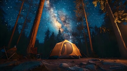Starry Night Oasis: A Minimalist Camping Retreat. Concept Camping Retreat, Starry Night, Minimalist, Outdoor Adventure, Nature Escape