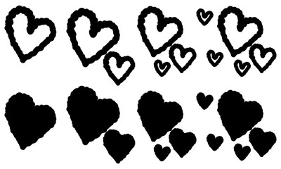 アイコン ラフな手書きのハート モノトーン 黒