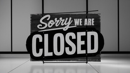 Black And White Sorry We Are Closed Sign - obrazy, fototapety, plakaty