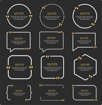 Quote box frame. big set. Quote Box Frame Design Elements with Border and Quotation Marks for Quotes and Text Banners. Creative vector banner illustration.