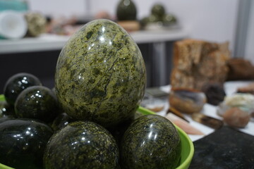 Processed natural stones on the table.