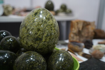 Processed natural stones on the table.