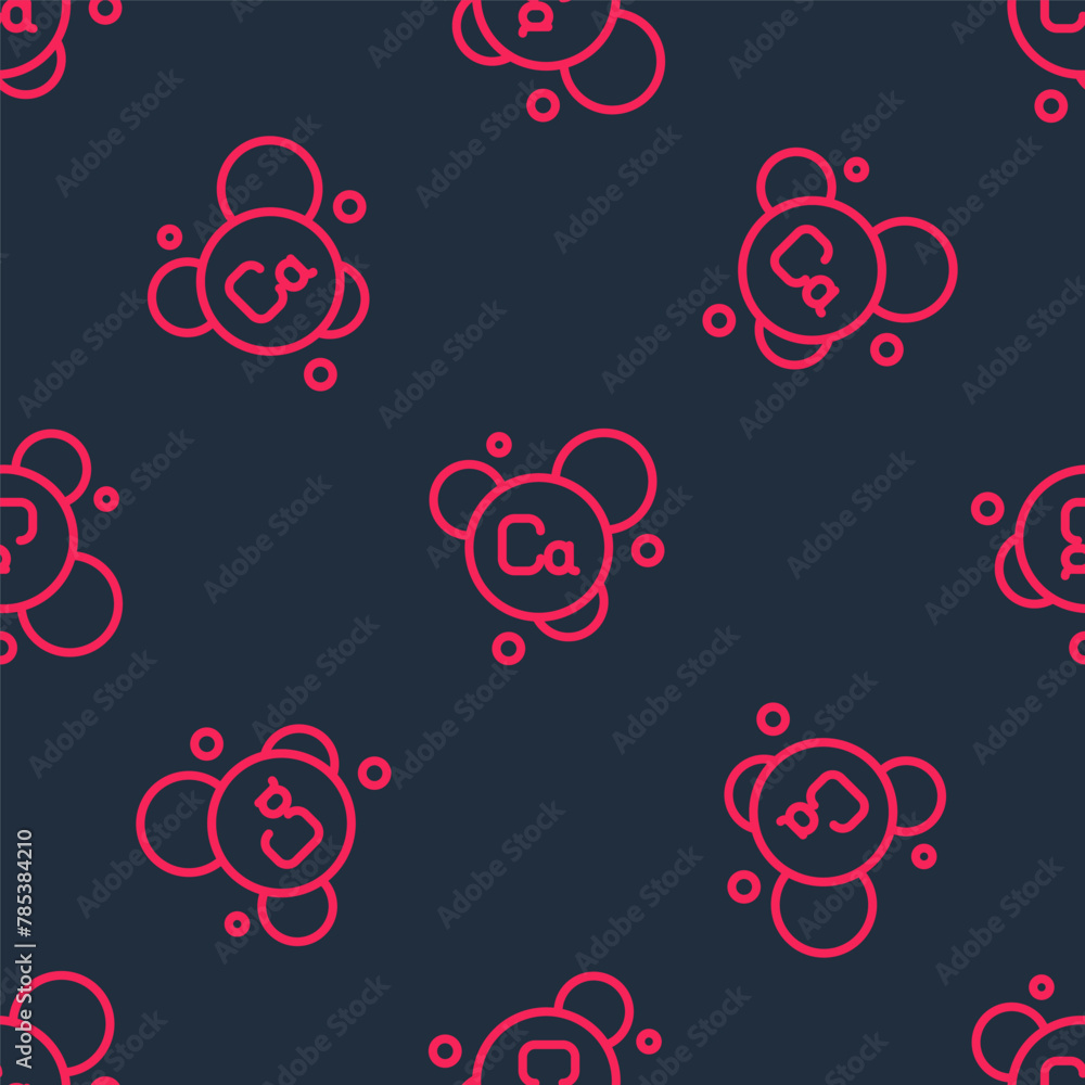 Poster red line calcium chemical element icon isolated on isolated seamless pattern on black background. ve