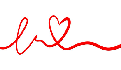 Heart Beat Line Heartbeat Cardiogram Medical Background Illustration Pulse Wave Hospital EKG ECG Electrocardiogram Pulse Signal Wedding Romantic Design Love Valentine’s Day Red Line Vector PNG