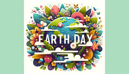 Vibrant Flat Vector Illustration Celebrating Earth Day with Nature Palette and Rich Textures of Flora - Earth Day Theme on Isolated White Background