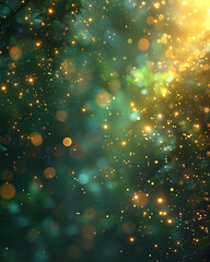 Yellow and Dark Green	Glittering Lights with Dreamy Bokeh, 	banner, background for event invitation, New Year's or Christmas decoration, Party Time, Festival	St Patrick Day, Holiday, Space for text