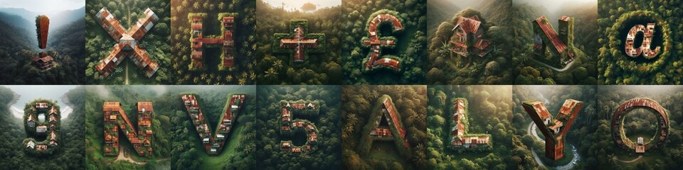 Fototapeta premium House in jungle lettering. AI generated illustration