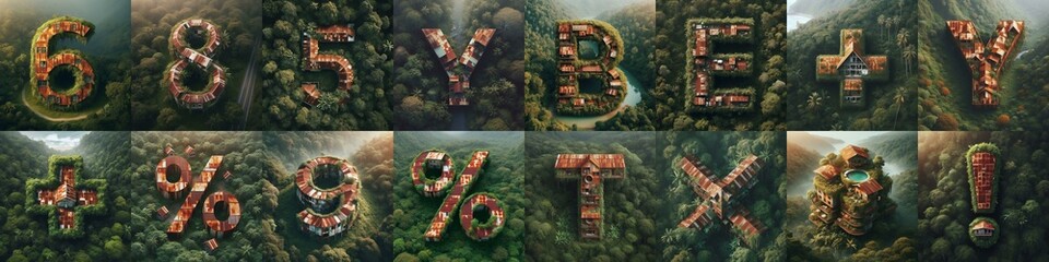 Naklejka premium House in jungle lettering. AI generated illustration