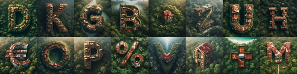 House in jungle lettering. AI generated illustration