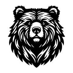 Black and white illustration of bear head