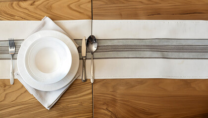Elegant Table Setting on Wooden Table for Stylish Dining. Copy space for text area. top view