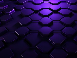 Purple dark 3d render background with hexagon pattern 