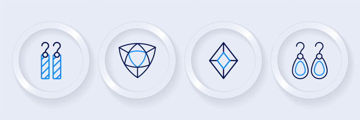 Set line Earrings, Gem stone, Diamond and icon. Vector