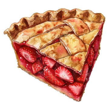 A watercolor painting of a slice of strawberry pie.