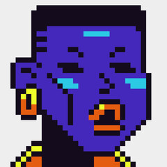 Pixel art African American 8-bit girl, avatar female character, cartoon vector icon, game user or web profile person people,  social net portrait, young woman face, minimalistic fashion, vector 