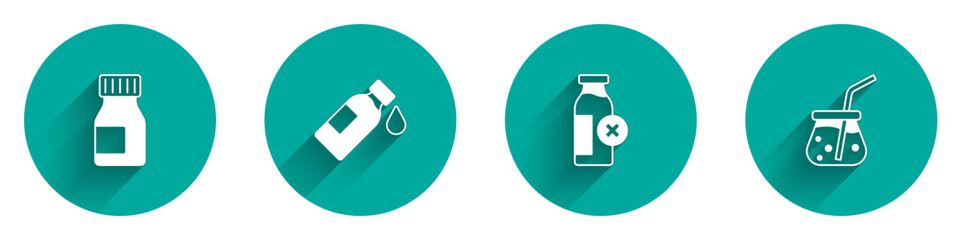 Set Vitamins, Bottle of water, Lactose intolerance and Fresh smoothie icon with long shadow. Vector