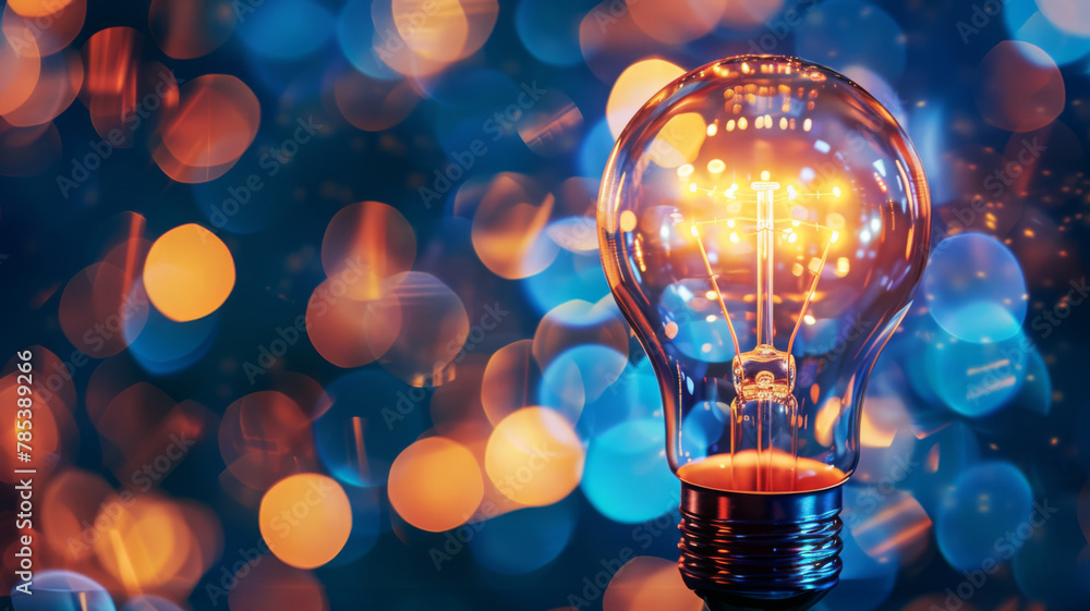 Poster brilliant lightbulb with bokeh effect background - a brilliant lightbulb centered with a sparkling b