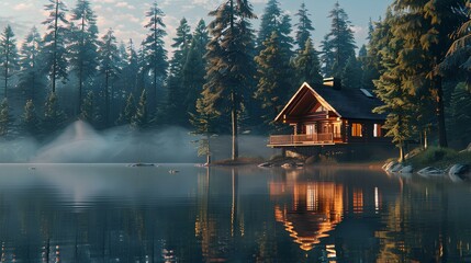 Obraz premium Morning Serenity by the Lake