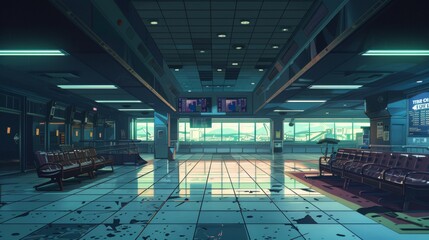 Airport Terminal empty indoor scenario - obrazy, fototapety, plakaty