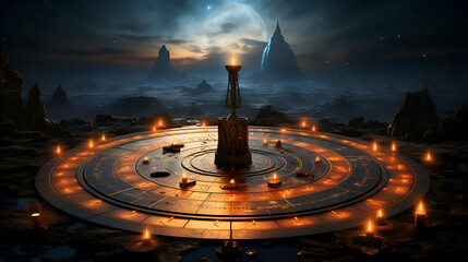Fantasy landscape with an ancient watch tower. 3D rendering. - obrazy, fototapety, plakaty