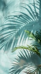 Palm tree silhouettes casting shadows on blue wall, creating tranquil and scenic backdrop