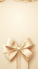 Red ribbon with bow on beige background, Christmas card concept