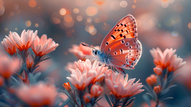 Macro Photograph of Beautiful Pink Wildflowers,
a butterfly is sitting on some pink flowers