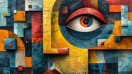 Cubism-Influenced Abstract Illustration Depicting Fragmented Perspectives on Art Knowledge and Learning Materials in a Multi-Dimensional Interpretation Concept.