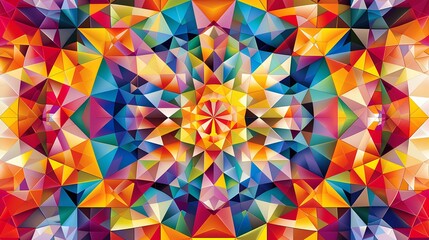 Abstract colorful background with triangles, geometric pattern, vibrant design, smooth texture, rainbow elements, diamond shapes, and bright light, suitable for web and decoration