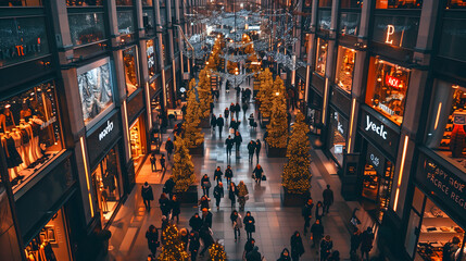 Centre Commercial Festif avec Décorations de Noël
