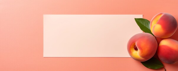 Peach background with dark peach paper on the right side, minimalistic background, copy space concept, top view, flat lay