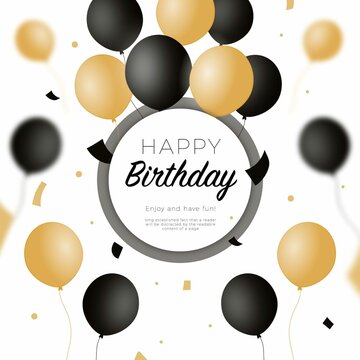 Happy Birthday Background With Black Golden Balloons