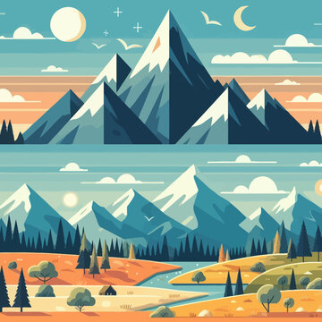 Landscape with  mountains. Mountainous terrain. Abstract nature background. Vector illustration.