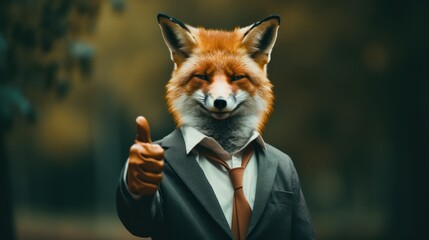 Fototapeta premium Portrait of friendly fox making thumbs up.