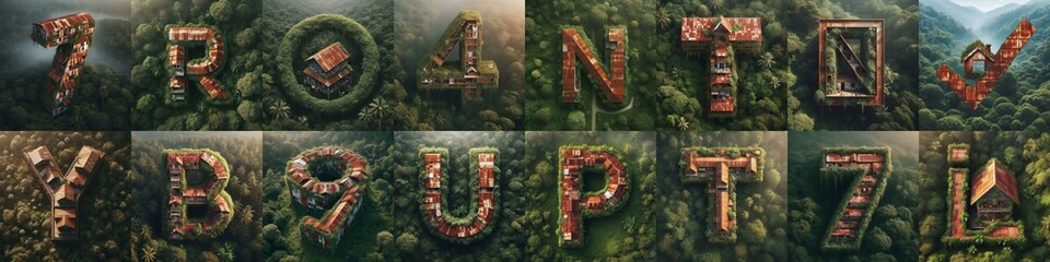 House in jungle lettering. AI generated illustration - obrazy, fototapety, plakaty