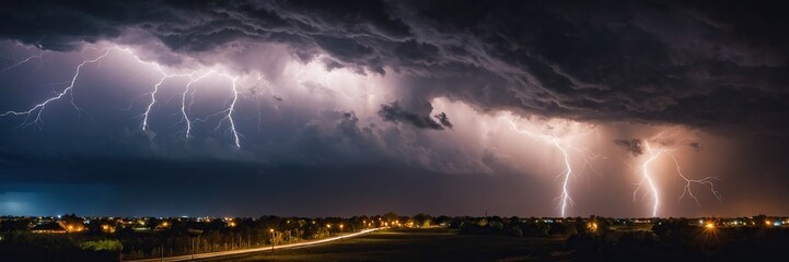 Hurricane clouds and lightning against the horizon