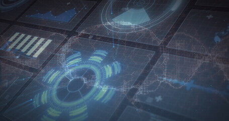 Image of network of connections with icons and data processing