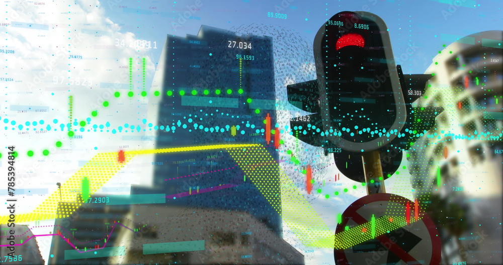 Poster image of data processing over cityscape