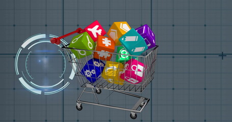 Image of data processing over shopping cart