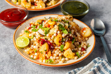 Sabudana Khichdi is a gluten-free Indian dish made with soaked tapioca pearls, potatoes, peanuts, and spices. It’s popular during fasting days.
