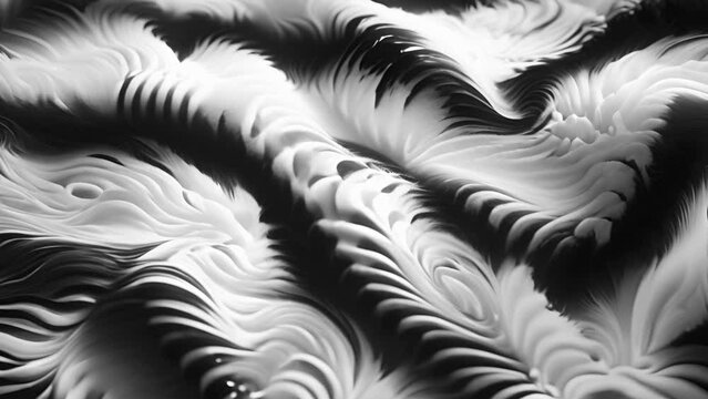 Zebra fur soft moving around. Simple zebra print motion background. This black and white striped animal print background animation 4k video. Abstract background texture black and white